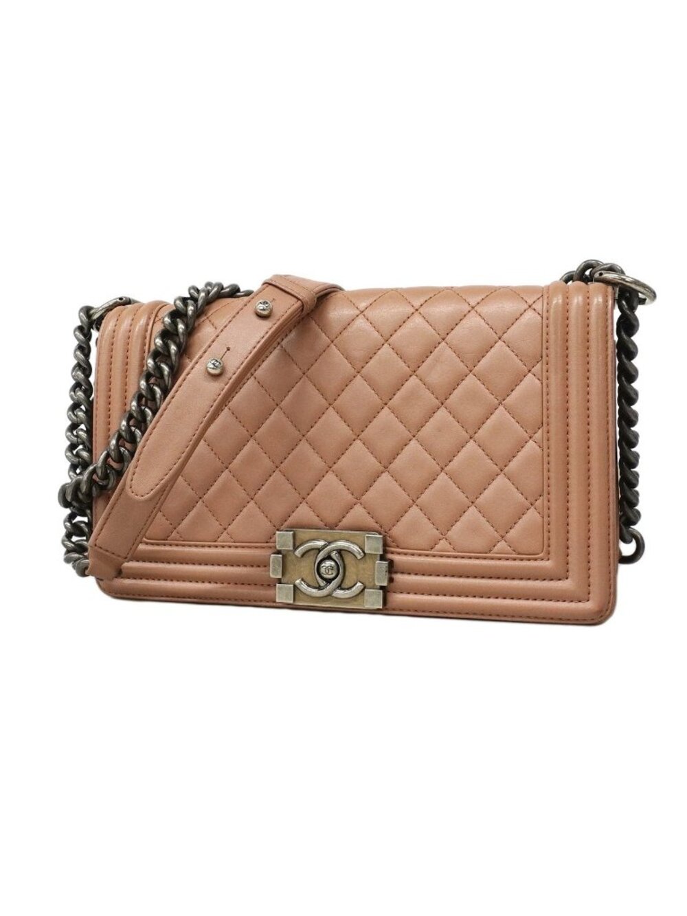 Chanel Shoulder Bag Boy Lambskin Pink Silver